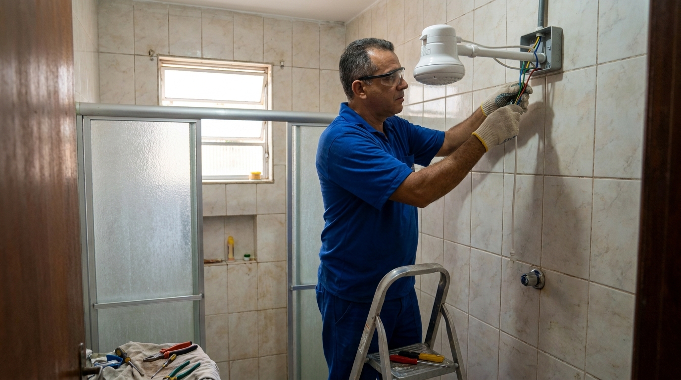 Substituição de Chuveiro Antigo em Assunção, São Bernardo do Campo‑SP